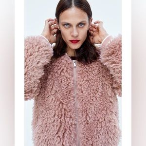 NWT ZARA Women’s Trendy Pink Blush Teddy Fur Bomber Jacket Coat Medium M